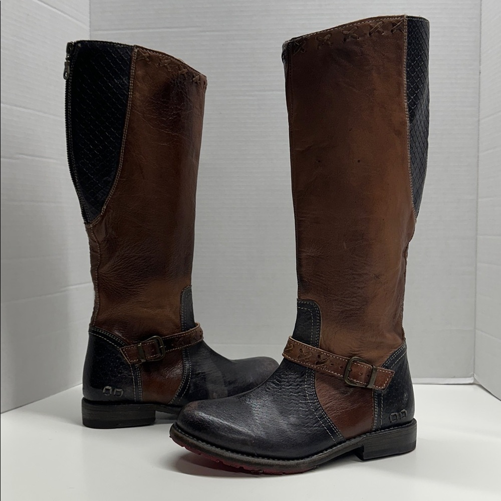 Bed Stu Glaye Boots Tall Leather Zip Up Moto Two Tone Black Brown New NWT Size 7